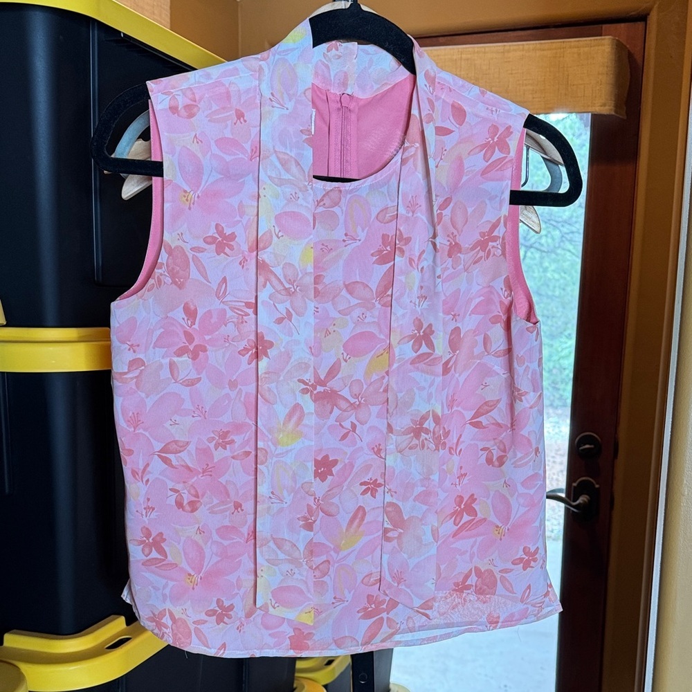 Vintage Talbots Azalea Pink Hint Yellow Sunshine Floral Lined Top Size 6